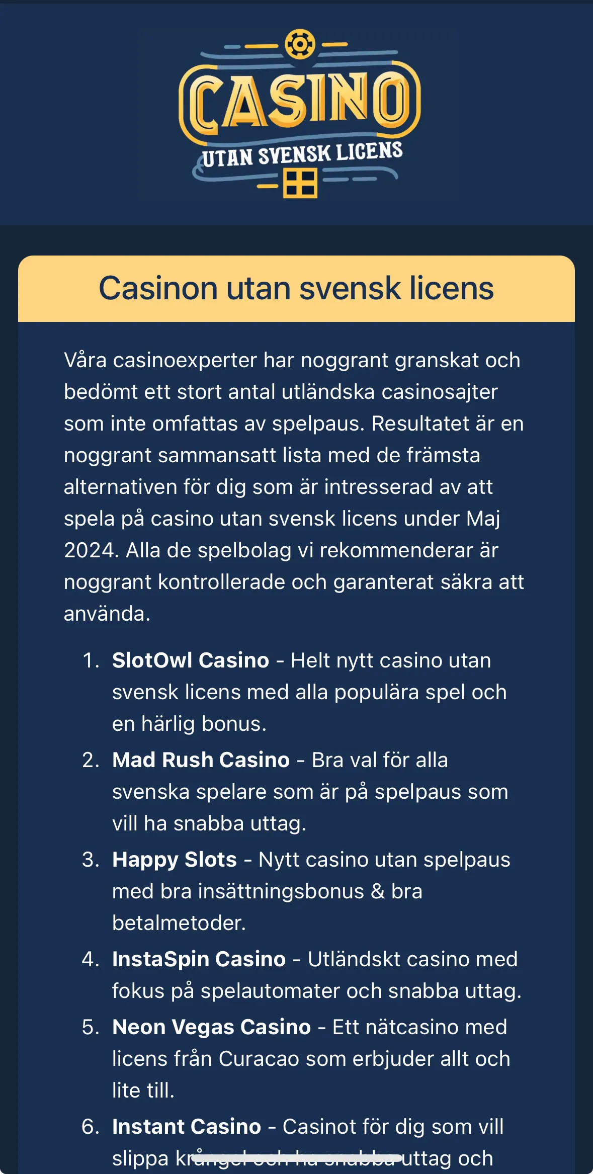 casino utan svensk licens tips